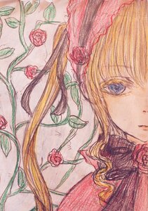 Rating: Safe Score: 0 Tags: 1girl blonde_hair blue_eyes flower image long_hair pink_flower pink_rose red_flower red_rose rose shinku solo thorns traditional_media vines User: admin