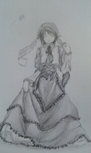 Rating: Safe Score: 0 Tags: 1girl closed_eyes closed_mouth costume_switch dress frills full_body greyscale image long_hair long_sleeves monochrome skirt_hold solo standing traditional_media User: admin