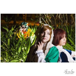 Rating: Safe Score: 0 Tags: 3girls artist_name bangs blurry brown_hair closed_eyes depth_of_field dress long_hair long_sleeves looking_at_viewer multiple_cosplay multiple_girls plant short_hair signature tagme User: admin
