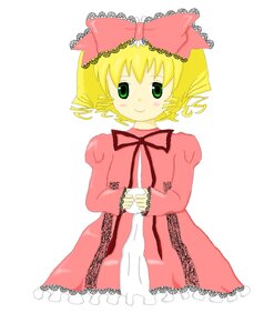 Rating: Safe Score: 0 Tags: 1girl auto_tagged blonde_hair blush bow dress drill_hair green_eyes hina_ichigo hinaichigo image long_sleeves looking_at_viewer pink_bow simple_background smile solo white_background User: admin