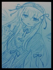 Rating: Safe Score: 0 Tags: 1girl akemi_homura black_border blue_theme border circle_cut dress hair_ribbon hairband image letterboxed long_hair long_sleeves looking_at_viewer monochrome pillarboxed ribbon simple_background solo suigintou traditional_media white_background windowboxed User: admin