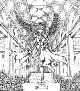 Rating: Safe Score: 0 Tags: 1girl church closed_eyes dress flower gate greyscale hairband image long_hair monochrome pillar rose solo standing suigintou wings User: admin