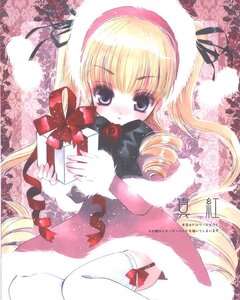 Rating: Safe Score: 0 Tags: 1girl blonde_hair blue_eyes blush bow box drill_hair flower gift hat holding holding_gift image long_hair rose shinku sitting solo thighhighs twin_drills valentine very_long_hair white_legwear User: admin