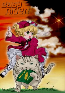 Rating: Safe Score: 0 Tags: 1girl blonde_hair bloomers bow dress frills grass green_eyes hina_ichigo hinaichigo image long_sleeves open_mouth pink_bow pointing ribbon sky smile solo User: admin