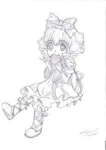 Rating: Safe Score: 0 Tags: 1girl artist_name bow dress drill_hair eating food frills full_body greyscale hair_bow hinaichigo image long_sleeves looking_at_viewer monochrome open_mouth ribbon short_hair signature smile solo wide_sleeves User: admin