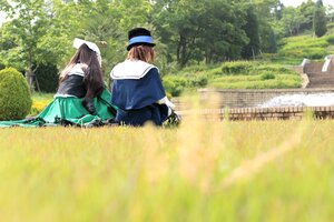 Rating: Safe Score: 0 Tags: 2girls brown_hair day dress field grass hat long_hair long_sleeves multiple_cosplay multiple_girls outdoors sailor_collar school_uniform short_hair sitting sunlight tagme tree User: admin