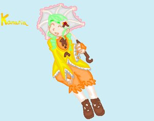 Rating: Safe Score: 0 Tags: 1girl bloomers boots bow dress full_body green_hair holding holding_umbrella image kanaria parasol rain shared_umbrella smile solo umbrella User: admin