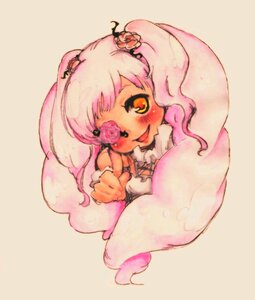 Rating: Safe Score: 0 Tags: 1girl blush hair_ornament heart image kirakishou long_hair pink_hair simple_background smile solo traditional_media User: admin