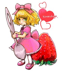 Rating: Safe Score: 0 Tags: 1girl blonde_hair bow dress food frills fruit full_body green_eyes hair_bow heart hina_ichigo hinaichigo image mary_janes oversized_object pantyhose pink_bow pink_dress puffy_sleeves shoes short_hair solo strawberry white_legwear User: admin