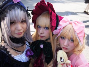Rating: Safe Score: 0 Tags: 3girls 91076 bangs blonde_hair blue_eyes blunt_bangs bow flower hairband hat lips long_hair looking_at_viewer multiple_cosplay multiple_girls photo pink_bow realistic silver_hair smile tagme User: admin