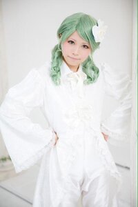 Rating: Safe Score: 0 Tags: 1girl blurry depth_of_field flower frog_hair_ornament green_hair hair_flower hair_ornament kanaria kochiya_sanae lips long_hair long_sleeves looking_at_viewer photo realistic solo User: admin
