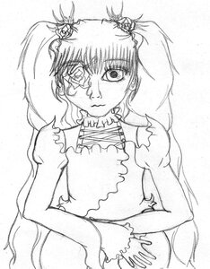 Rating: Safe Score: 0 Tags: 1girl greyscale image kirakishou looking_at_viewer monochrome puffy_short_sleeves puffy_sleeves solo twintails User: admin