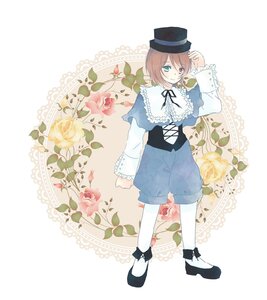 Rating: Safe Score: 0 Tags: 1girl brown_hair flower frills full_body green_eyes hat heterochromia image long_sleeves looking_at_viewer pantyhose red_eyes ribbon shoes short_hair shorts solo souseiseki standing top_hat white_legwear User: admin
