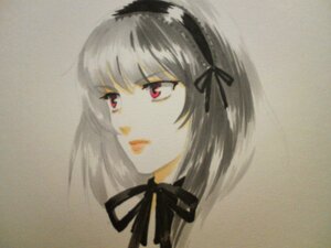 Rating: Safe Score: 0 Tags: 1girl bangs black_ribbon choker closed_mouth grey_background hairband image portrait red_eyes ribbon simple_background solo suigintou User: admin