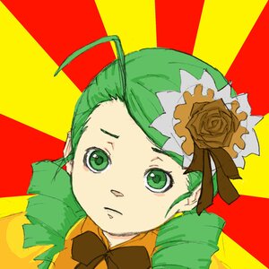 Rating: Safe Score: 0 Tags: 1girl bow flower green_eyes green_hair hat image kanaria rose solo sunburst User: admin