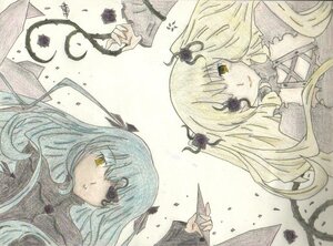 Rating: Safe Score: 0 Tags: 2girls barasuishou blonde_hair eyepatch flower hair_ornament image kirakishou long_hair multiple_girls pair ribbon rose traditional_media watercolor_(medium) yellow_eyes User: admin