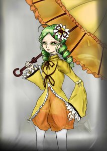 Rating: Safe Score: 0 Tags: 1girl black_umbrella dress drill_hair frills green_eyes green_hair hair_ornament holding_umbrella image kanaria long_hair long_sleeves parasol rain red_umbrella ribbon solo standing twin_drills twintails umbrella User: admin
