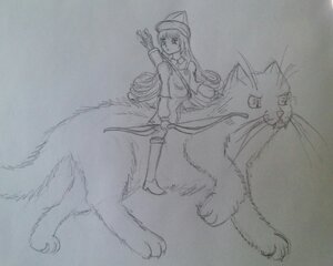 Rating: Safe Score: 0 Tags: 1girl breasts gloves greyscale hat image long_hair monochrome riding sketch solo suiseiseki traditional_media wolf User: admin