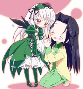 Rating: Safe Score: 0 Tags: 2girls blush boots closed_eyes dress flower green_dress hairband holding_hands image kakizaki_megu long_hair long_sleeves multiple_girls smile solo suigintou white_hair User: admin