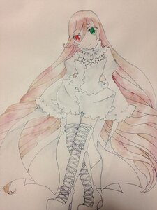 Rating: Safe Score: 0 Tags: 1girl boots costume_switch cross-laced_footwear dress green_eyes heterochromia image long_hair pink_hair red_eyes solo thigh_boots thighhighs traditional_media very_long_hair watercolor_(medium) User: admin