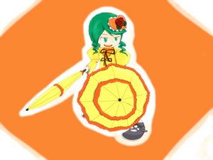 Rating: Safe Score: 0 Tags: 1girl closed_umbrella dress flower full_body green_eyes green_hair hair_ornament holding_umbrella image kanaria long_sleeves parasol ribbon rose solo umbrella yellow_dress User: admin