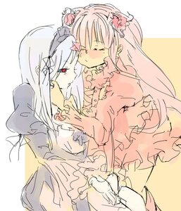 Rating: Safe Score: 0 Tags: 2girls blush closed_eyes dress flower frilled_sleeves frills hairband image kirakishou long_hair long_sleeves multiple_girls pair pink_hair simple_background suigintou very_long_hair yuri User: admin