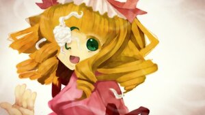 Rating: Safe Score: 0 Tags: 1girl ;d blonde_hair costume_switch drill_hair flower green_eyes image looking_at_viewer one_eye_closed open_mouth ringlets smile solo twin_drills upper_body User: admin