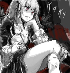 Rating: Safe Score: 0 Tags: 1girl black_dress crossed_legs dress frilled_sleeves frills hairband image long_hair long_sleeves monochrome osakana_(denpa_yun'yun) red_eyes rose rozen_maiden silver_hair sitting sketch smile solo suigintou User: admin