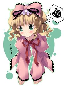 Rating: Safe Score: 0 Tags: 1girl blonde_hair blush bow dress frills full_body green_eyes green_outline hair_bow hina_ichigo hinaichigo image kantoku long_sleeves outline photoshop_(medium) pink_bow pout ribbon rozen_maiden solo speech_bubble spoken_squiggle squiggle tears User: admin