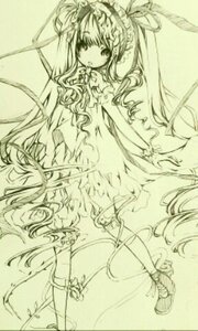 Rating: Safe Score: 0 Tags: 1girl armpits arms_up dress elbow_gloves hairband image lolita_hairband long_hair monochrome shinku sketch solo twintails very_long_hair User: admin