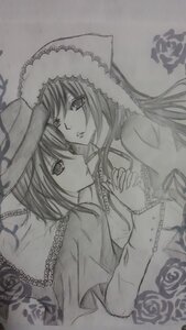 Rating: Safe Score: 0 Tags: 2girls chain flower hat holding_hands image interlocked_fingers lace long_hair long_sleeves monochrome multiple_girls pair rose souseiseki suiseiseki yuri User: admin