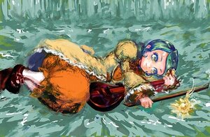 Rating: Safe Score: 0 Tags: 1girl green_hair image kanaria long_sleeves pixel_art shoes short_hair smile solo standing User: admin
