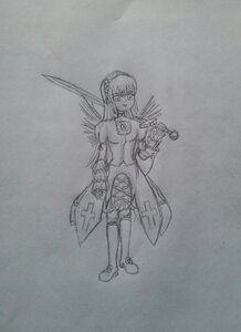 Rating: Safe Score: 0 Tags: 1girl bangs boots braid closed_mouth crown_braid dress full_body greyscale holding holding_sword holding_weapon image long_hair long_sleeves monochrome simple_background solo standing suigintou thighhighs traditional_media weapon wings User: admin