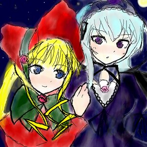 Rating: Safe Score: 0 Tags: 2girls blonde_hair blush bonnet dress flower image long_hair long_sleeves looking_at_viewer moon multiple_girls night oekaki pair rose shinku smile suigintou upper_body User: admin