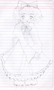 Rating: Safe Score: 0 Tags: 1girl dress frills full_body hinaichigo image long_sleeves looking_at_viewer monochrome smile solo standing User: admin