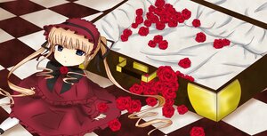 Rating: Safe Score: 0 Tags: 1girl argyle argyle_background blonde_hair blue_eyes board_game bow checkered checkered_background checkered_floor chess_piece flower image lolita_fashion long_hair perspective pink_rose red_flower red_rose rose shinku solo tile_floor tiles twintails User: admin