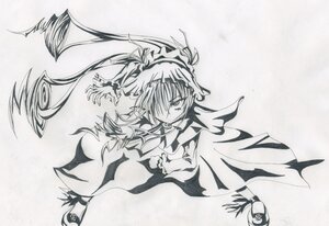 Rating: Safe Score: 0 Tags: 1girl dress frills greyscale hair_over_one_eye hat image long_sleeves mob_cap monochrome ribbon solo suigintou traditional_media wings User: admin