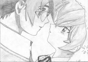 Rating: Safe Score: 0 Tags: 2boys close-up eye_contact face frown greyscale image looking_at_another monochrome multiple_boys sakurada_jun solo spiked_hair suiseiseki traditional_media User: admin