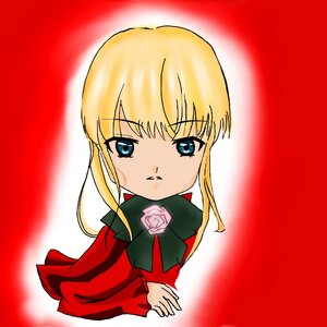 Rating: Safe Score: 0 Tags: 1girl blonde_hair blue_eyes flower image long_sleeves looking_at_viewer pink_rose red_background rose shinku sidelocks solo upper_body User: admin