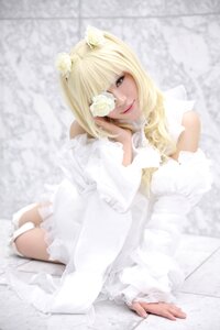 Rating: Safe Score: 0 Tags: 1girl animal_ears arm_support blonde_hair blurry cat_ears dress flower frills hair_flower hair_ornament kirakishou lips lolita_fashion looking_at_viewer realistic rose sitting solo white_dress white_rose User: admin