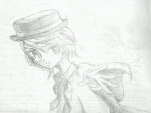 Rating: Safe Score: 0 Tags: 1girl hat image long_sleeves looking_at_viewer monochrome outstretched_arm peaked_cap short_hair solo souseiseki User: admin