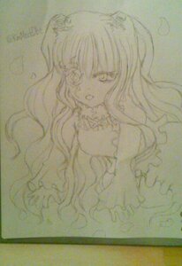 Rating: Safe Score: 0 Tags: 1girl auto_tagged graphite_(medium) image kirakishou long_hair looking_at_viewer monochrome photo solo traditional_media upper_body User: admin