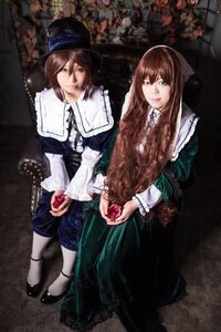 Rating: Safe Score: 0 Tags: brown_hair dress flower frills green_eyes hat long_hair long_sleeves multiple_cosplay multiple_girls siblings sisters souseiseki suiseiseki tagme top_hat twins User: admin