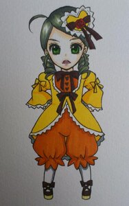 Rating: Safe Score: 0 Tags: 1girl ahoge bloomers bow dress drill_hair frills full_body green_eyes green_hair hat image kanaria long_sleeves puffy_pants shoes solo standing yellow_dress User: admin