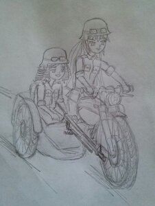 Rating: Safe Score: 0 Tags: 2girls ground_vehicle gun hat helmet hinaichigo image long_hair military military_uniform monochrome multiple_girls pair riding sketch suigintou traditional_media uniform weapon User: admin