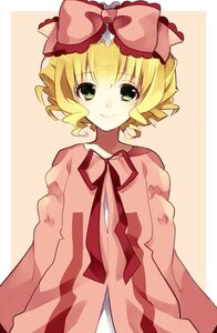 Rating: Safe Score: 0 Tags: 1girl blonde_hair bow dress green_eyes hair_bow hina_ichigo hinaichigo image long_sleeves looking_at_viewer pink_bow ribbon short_hair smile solo striped striped_background vertical_stripes User: admin