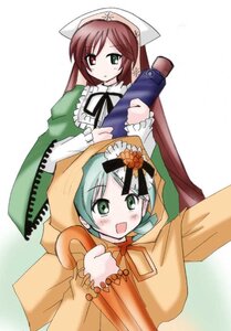 Rating: Safe Score: 0 Tags: 2girls :d blush brown_hair dress green_eyes hat head_scarf heterochromia image kanaria long_hair long_sleeves multiple_girls open_mouth pair red_eyes siblings simple_background sisters smile suiseiseki twins User: admin