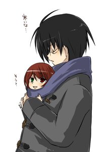 Rating: Safe Score: 0 Tags: 1boy 1girl ahoge auto_tagged blush coat glasses green_eyes heterochromia hug hug_from_behind image long_sleeves open_mouth red_eyes red_hair siblings simple_background solo souseiseki striped User: admin