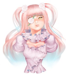 Rating: Safe Score: 0 Tags: 1girl bangs breasts dress eyepatch flower hair_flower hair_ornament image kirakishou lips long_hair pink_hair rose solo striped twintails vertical_stripes white_flower white_rose yellow_eyes User: admin