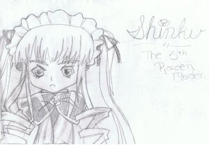 Rating: Safe Score: 0 Tags: 1girl blush image long_hair long_sleeves looking_at_viewer maid_headdress monochrome ribbon shinku simple_background solo twintails upper_body white_background User: admin